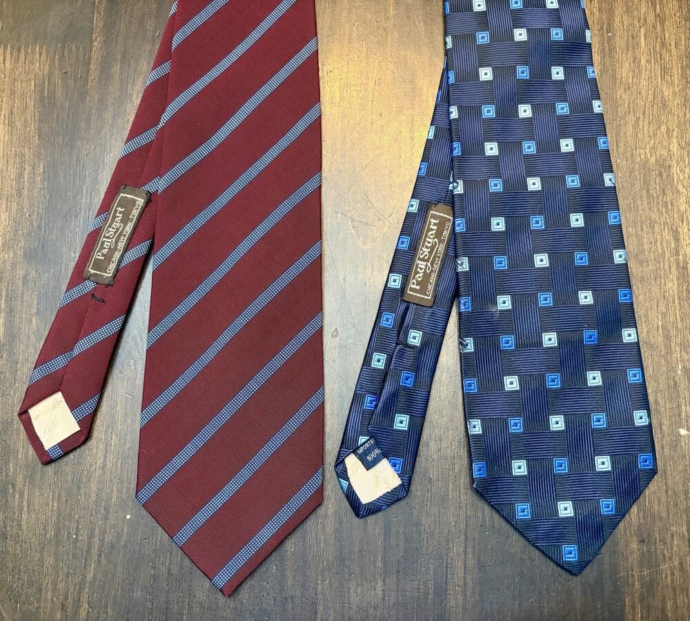 T-80 Paul Stuart Lot 2 Striped & Geometric Woven Silk Ties -Classic Repp Vintage